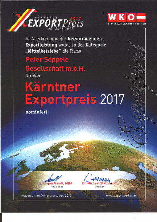 Nominierung Exportpreis 2017