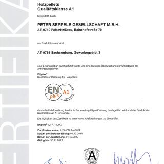 HFA: Zertifizierung gem. ENplus-A1 Standort Sachsenburg