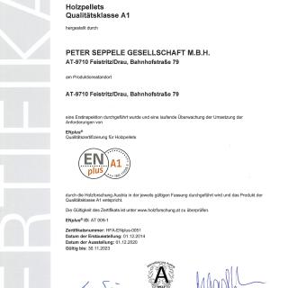 HFA: Zertifizierung gem. ENplus-A1 Standort Feistritz
